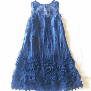 Midnight Blue Sheer Floral Lace dress